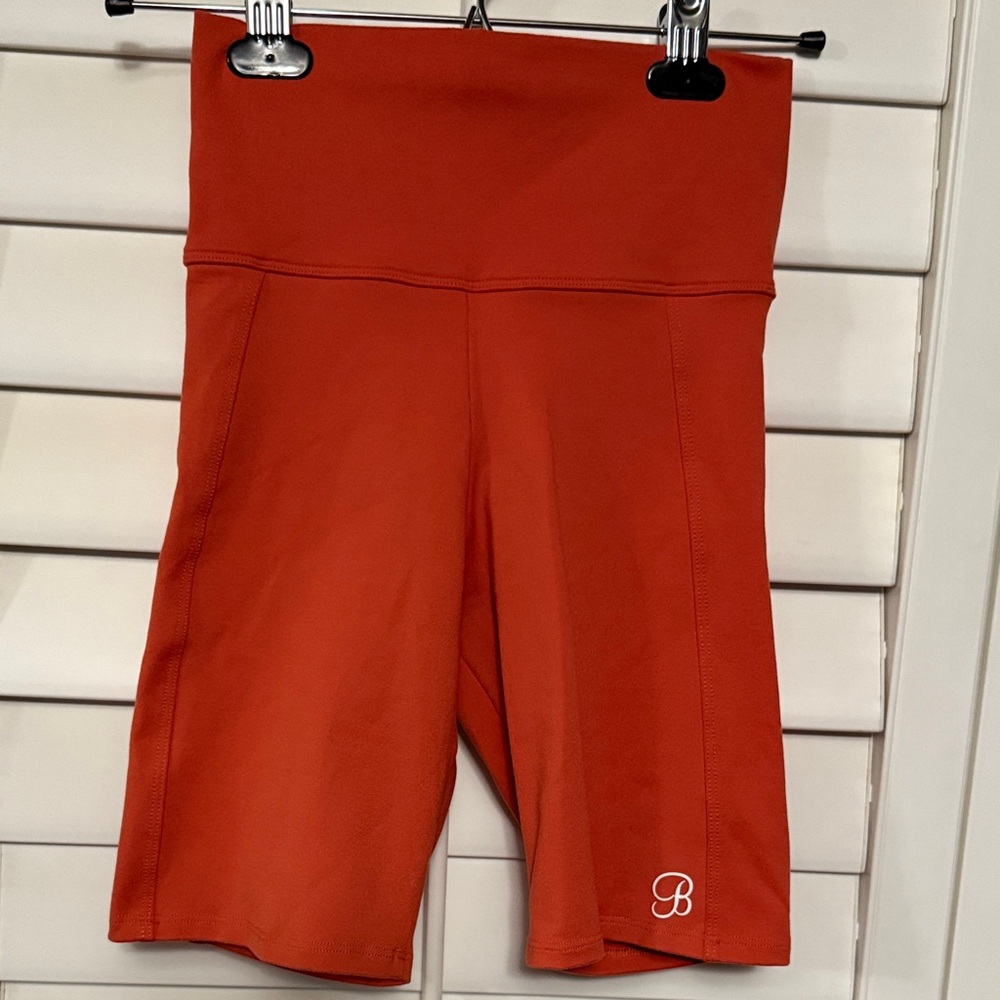 Bombshell Shape Shorts-Autumn High-Rise Orange Bike Shorts with Signature 'B'